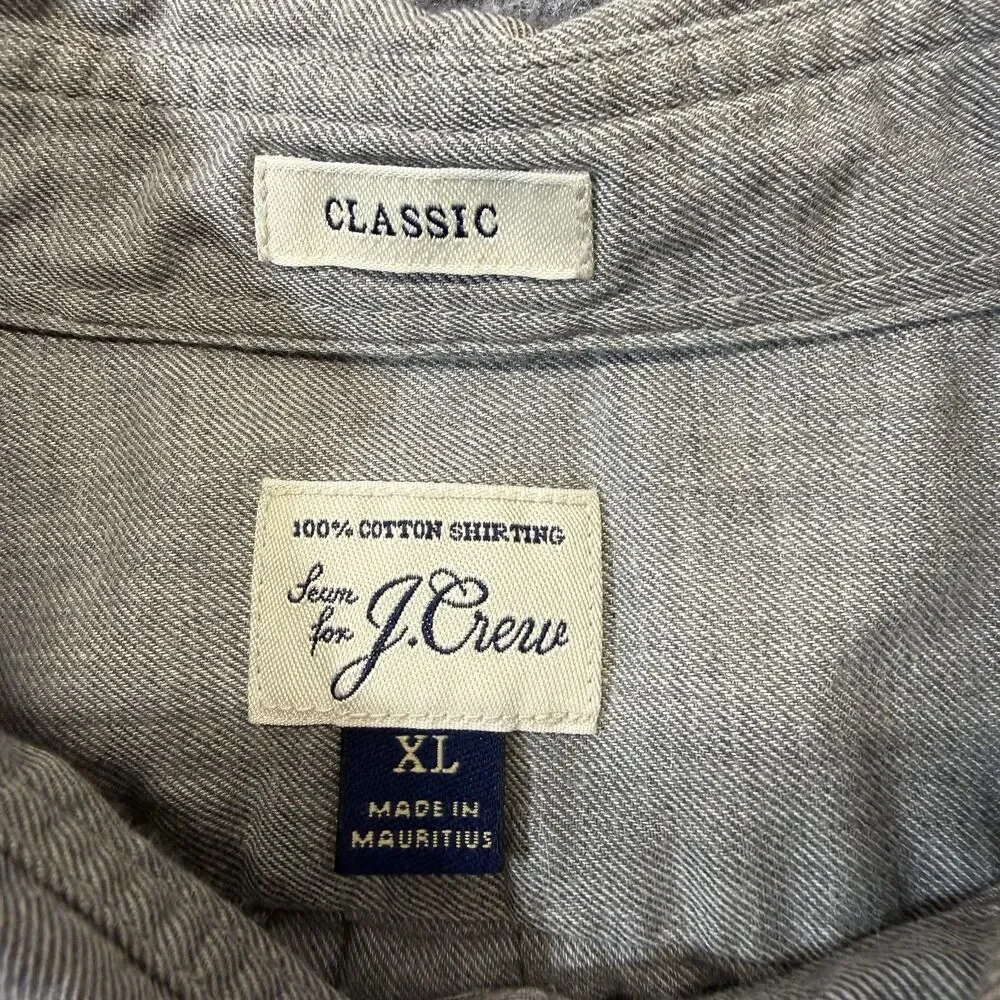 J.Crew Classic Men's XL Gray Herringbone Cotton Button Down Long Sleeve Shirt